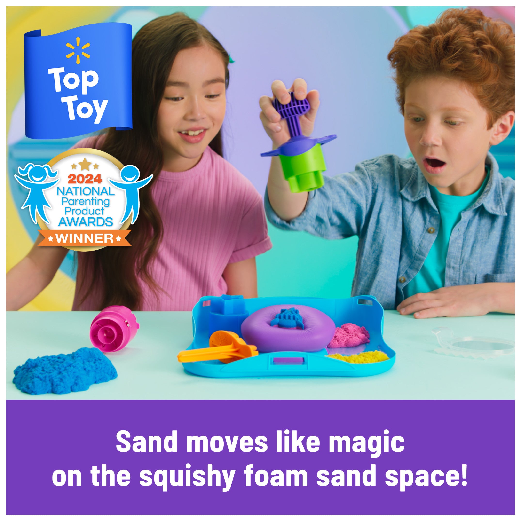 Kinetic Sand SquishMotion Playset with colorful sand and tools
