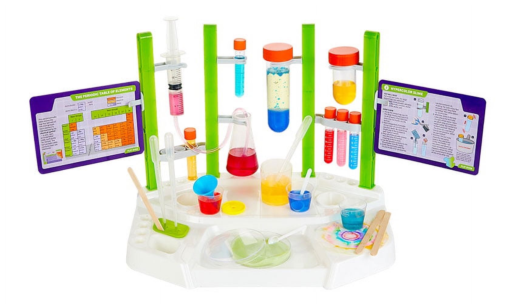 Interactive science kit with beakers and test tubes
