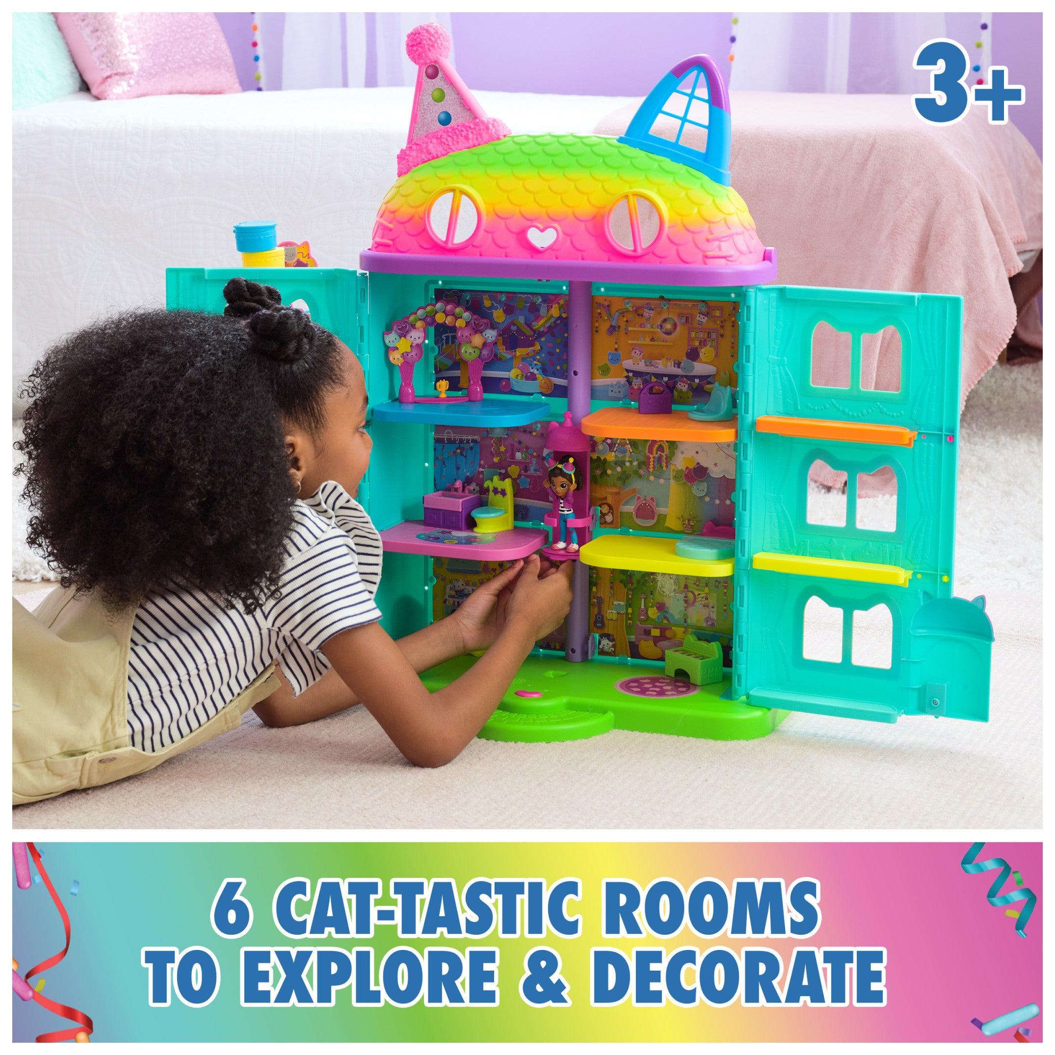 Gabby figure exploring the dollhouse with sound effects.
