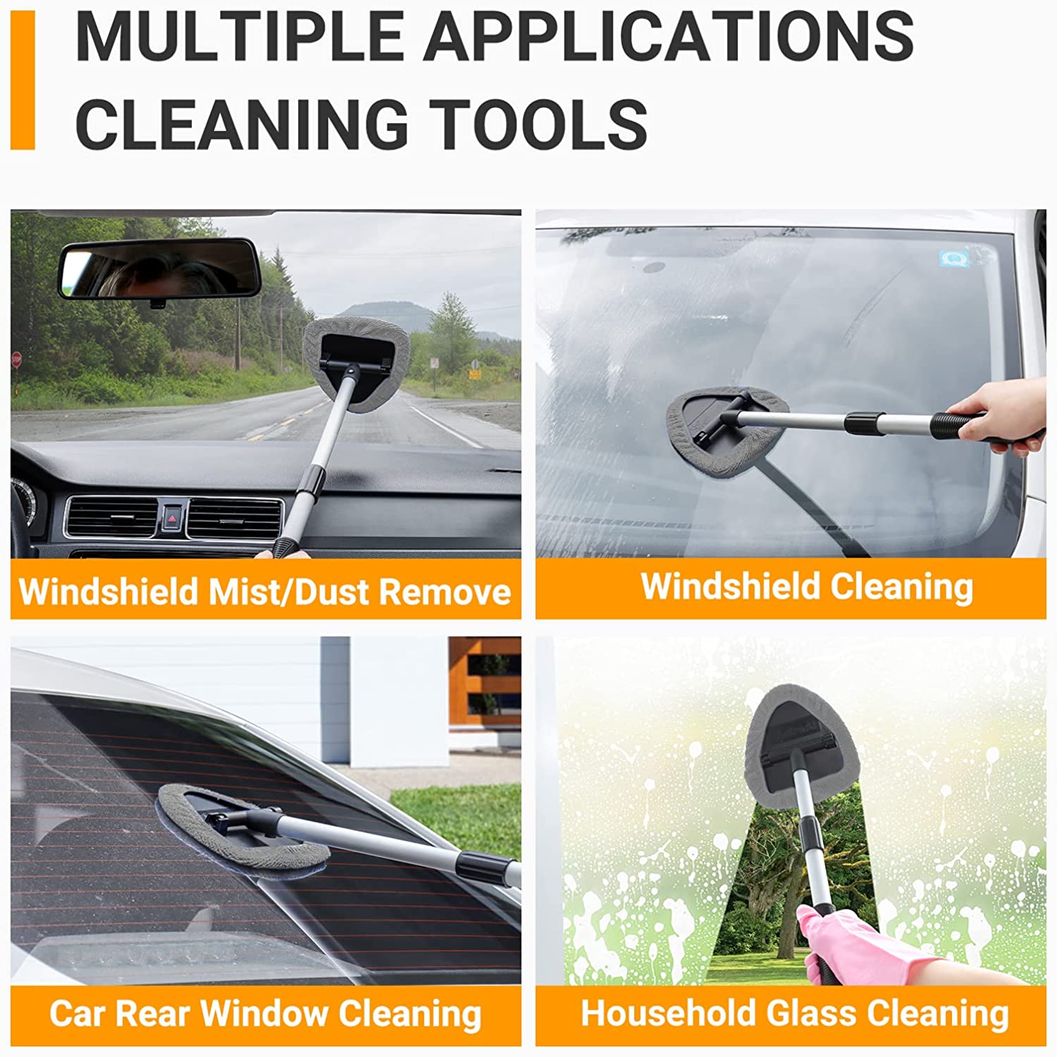 Extendable handle window cleaner for cars and home use
