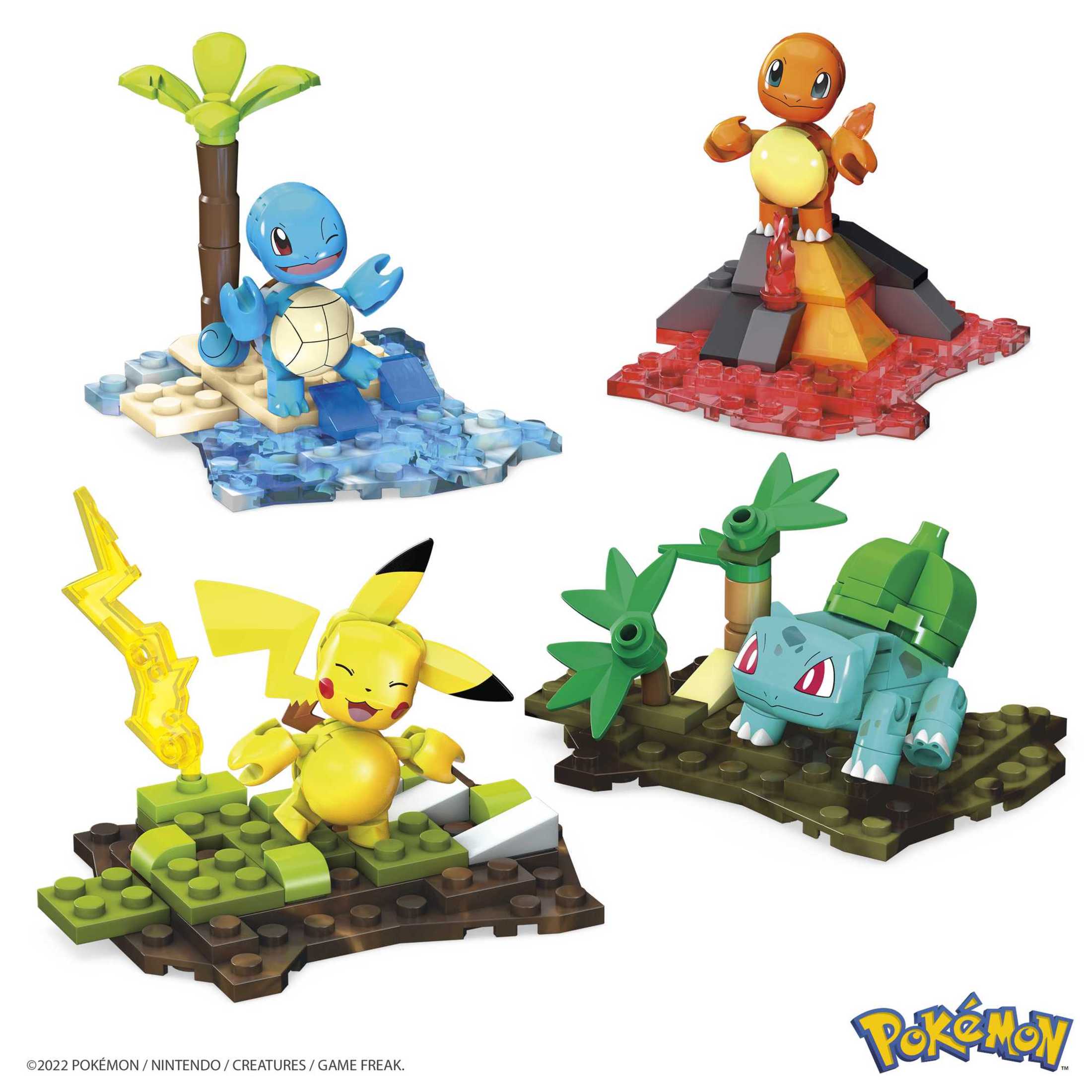 Close-up of Pikachu figure with its unique buildable environment stand
