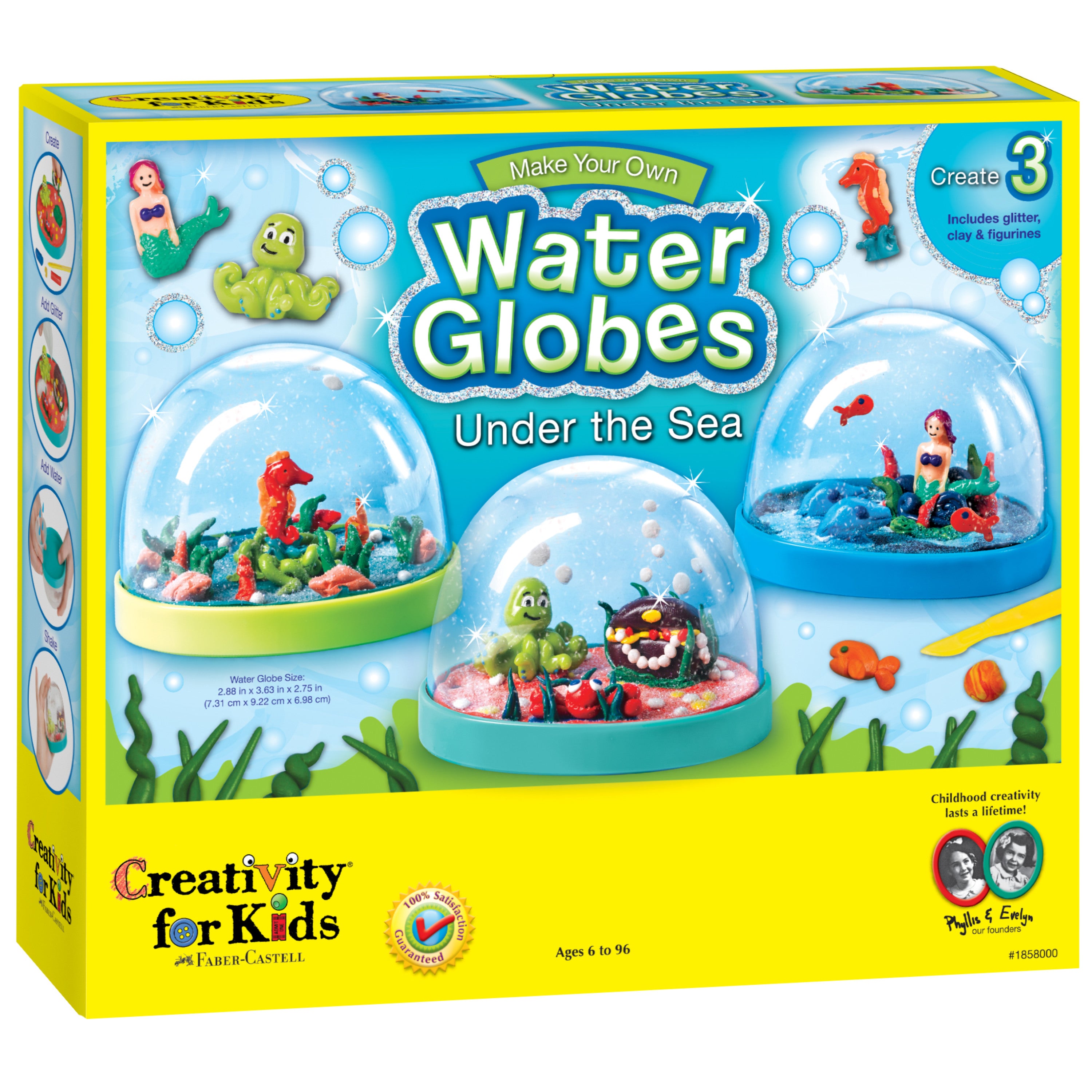 Complete Make Your Own Water Globes Under the Sea craft kit with clay and figurines
