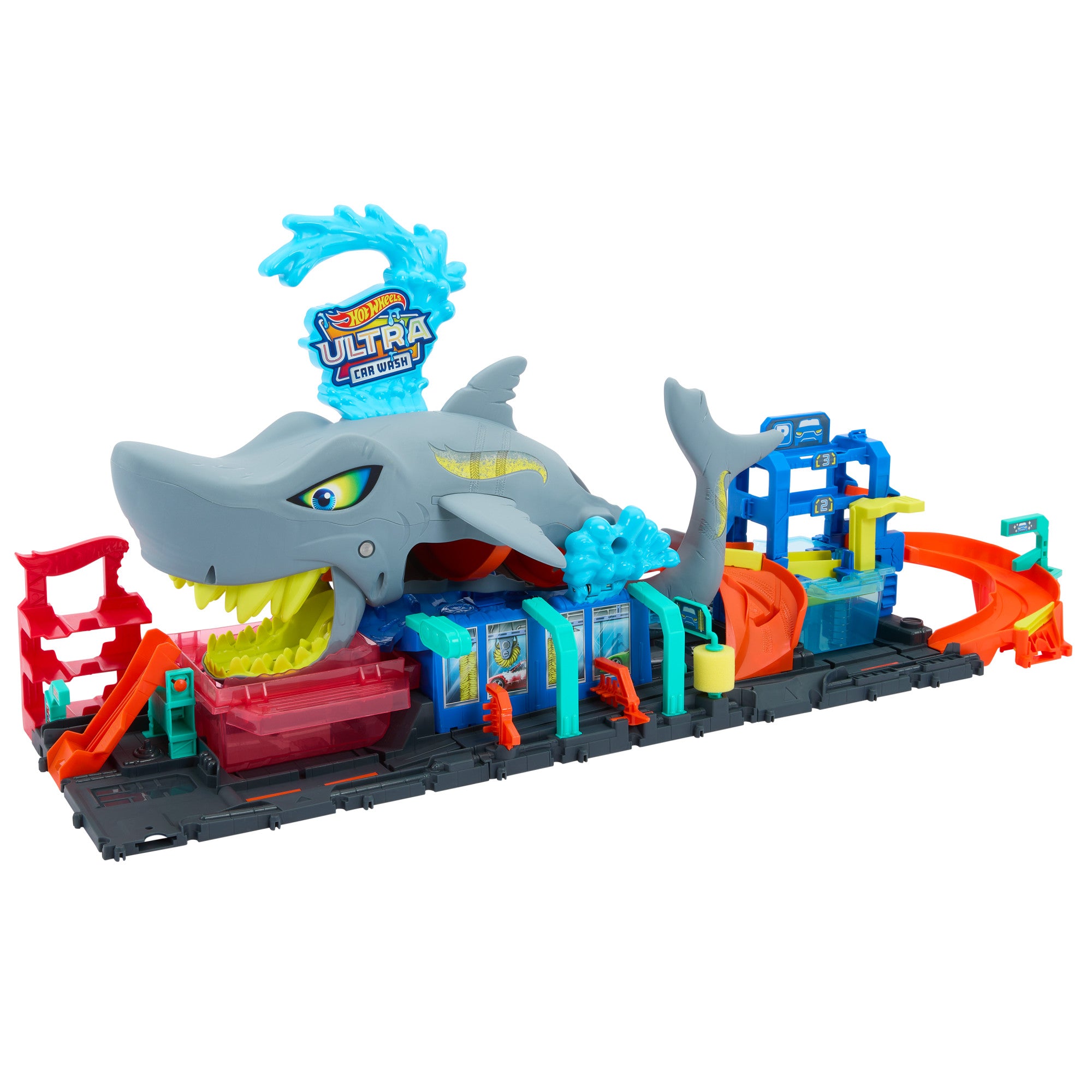 Hot Wheels City Ultra Shark Car Wash playset with Color Reveal car.
