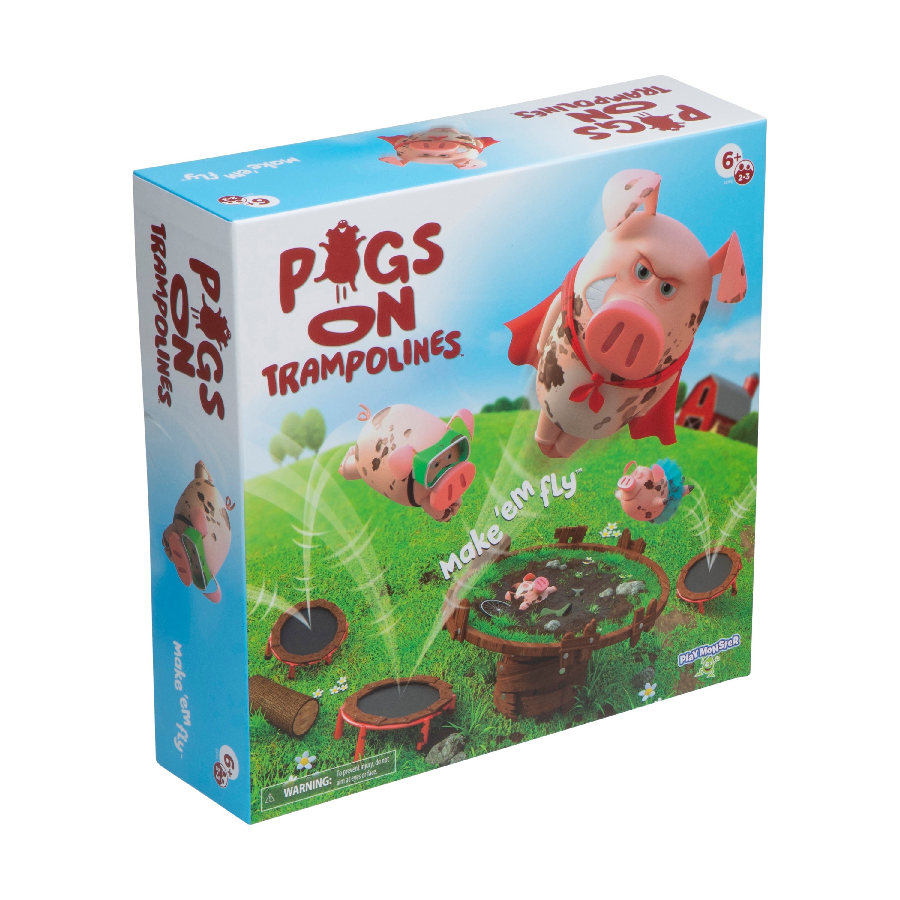 PlayMonster Pigs on Trampolines board game with rubber pigs and trampolines
