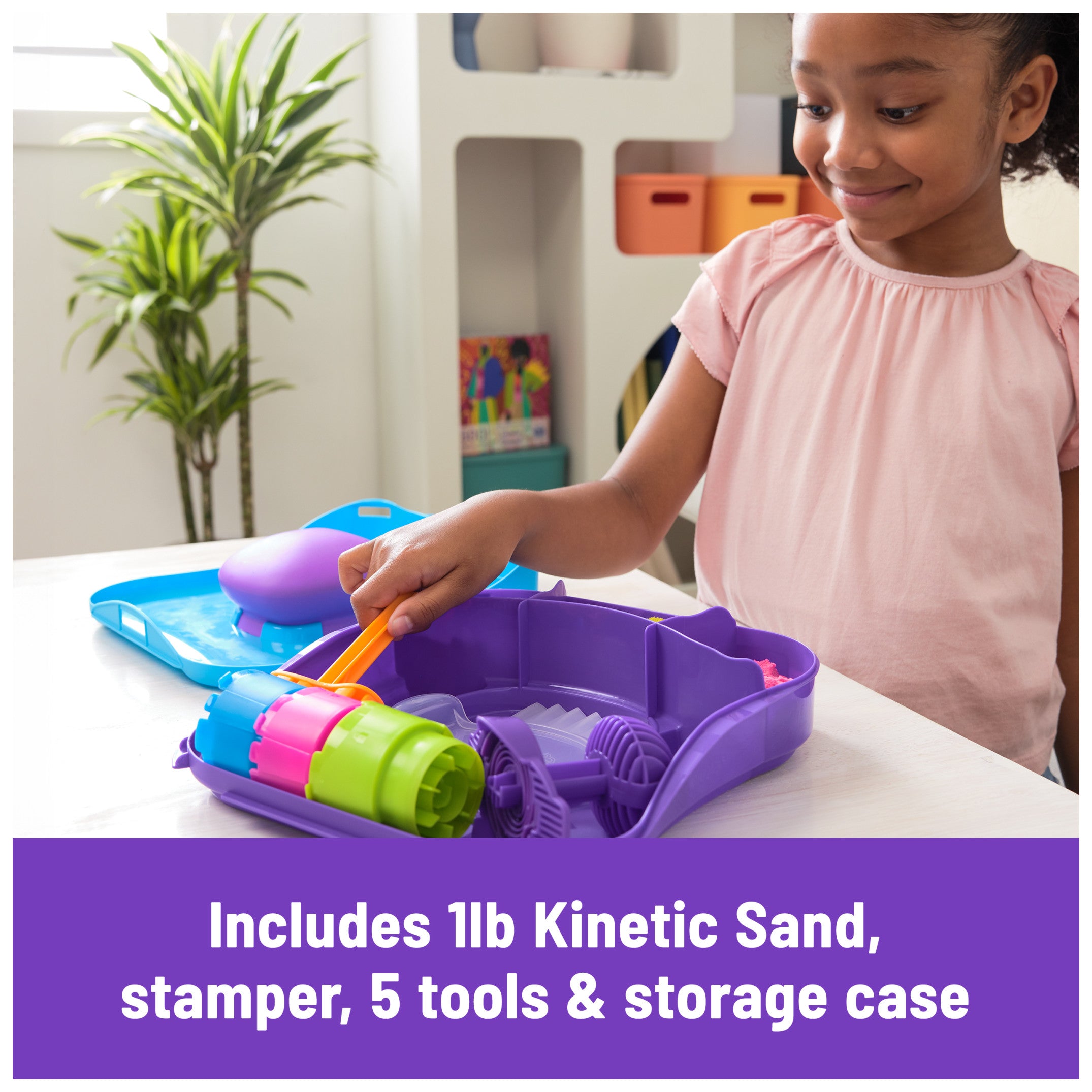 Complete Kinetic Sand SquishMotion Playset with sand, tools, and case
