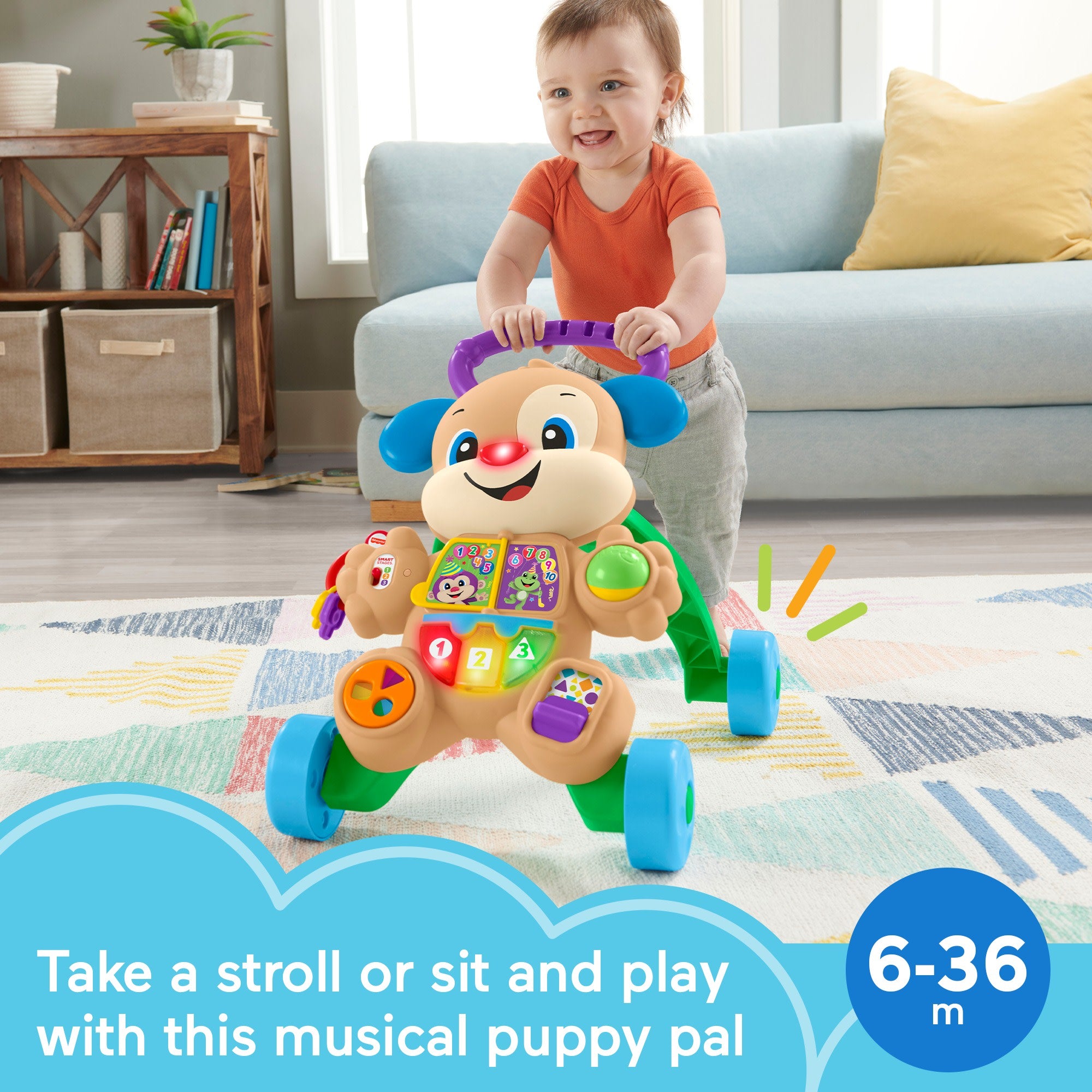 Baby playing with light-up piano keys on the Fisher-Price walker