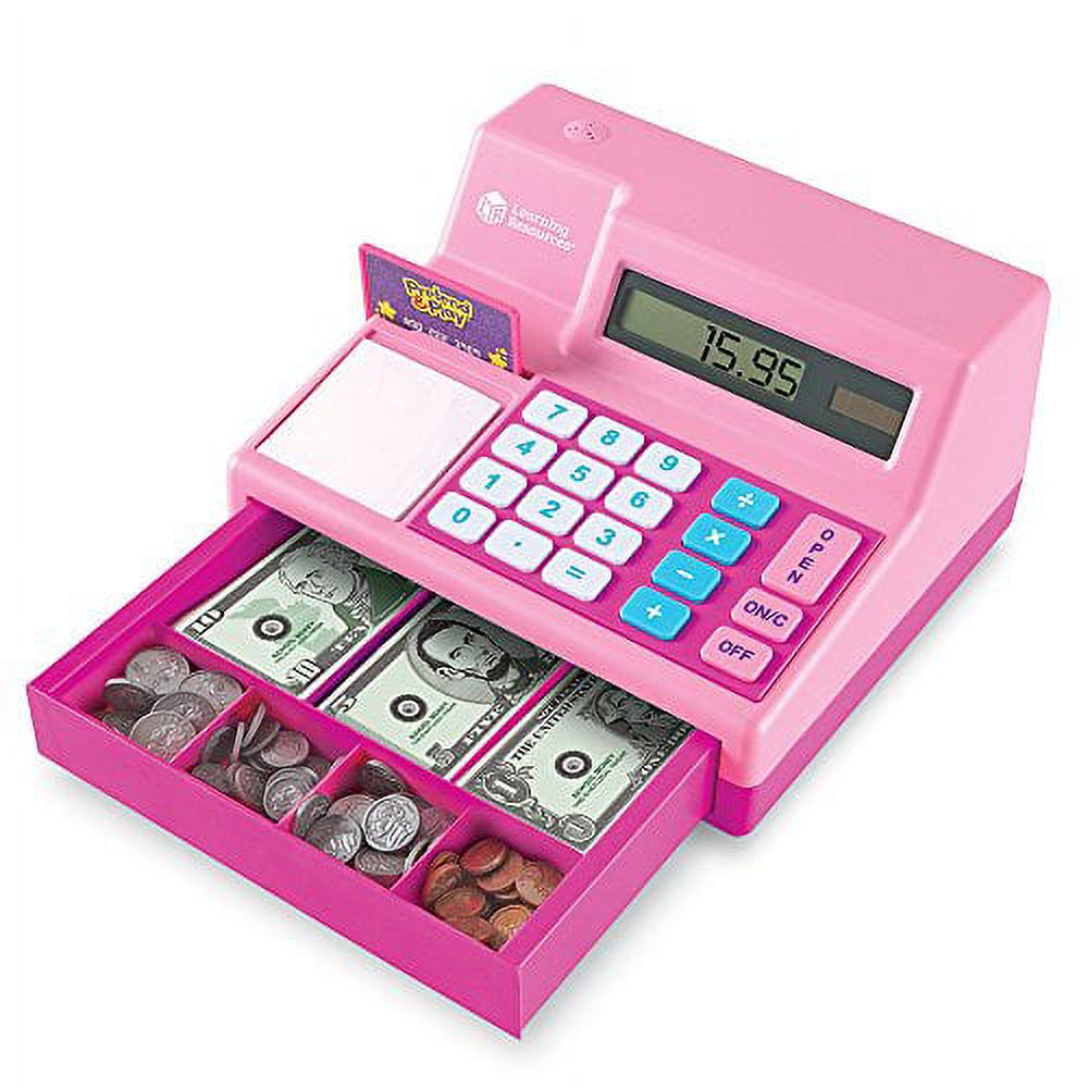 Included 73-piece pretend money set with bills and coins.
