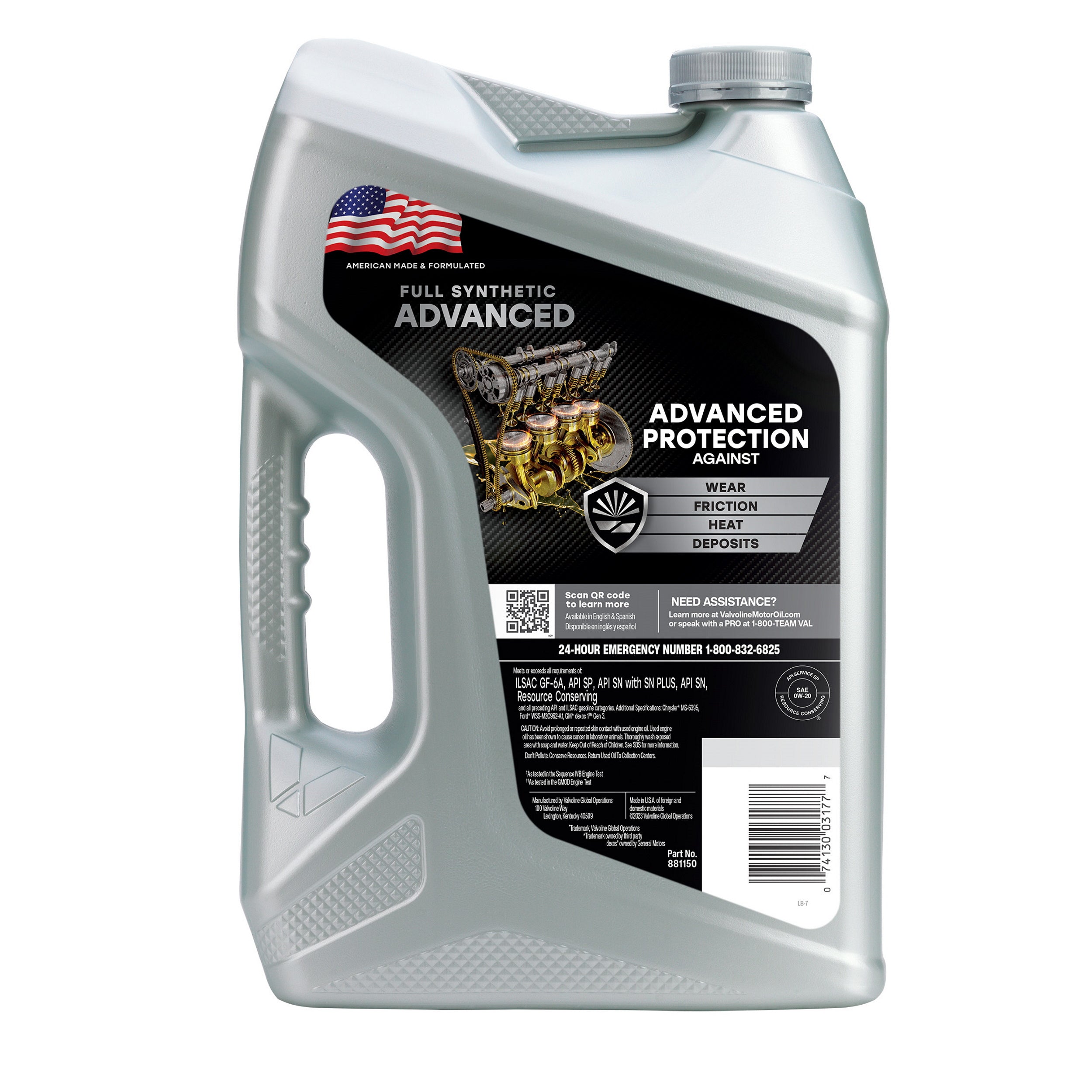 5-quart Valvoline Advanced Full Synthetic 0W-20 bottle
