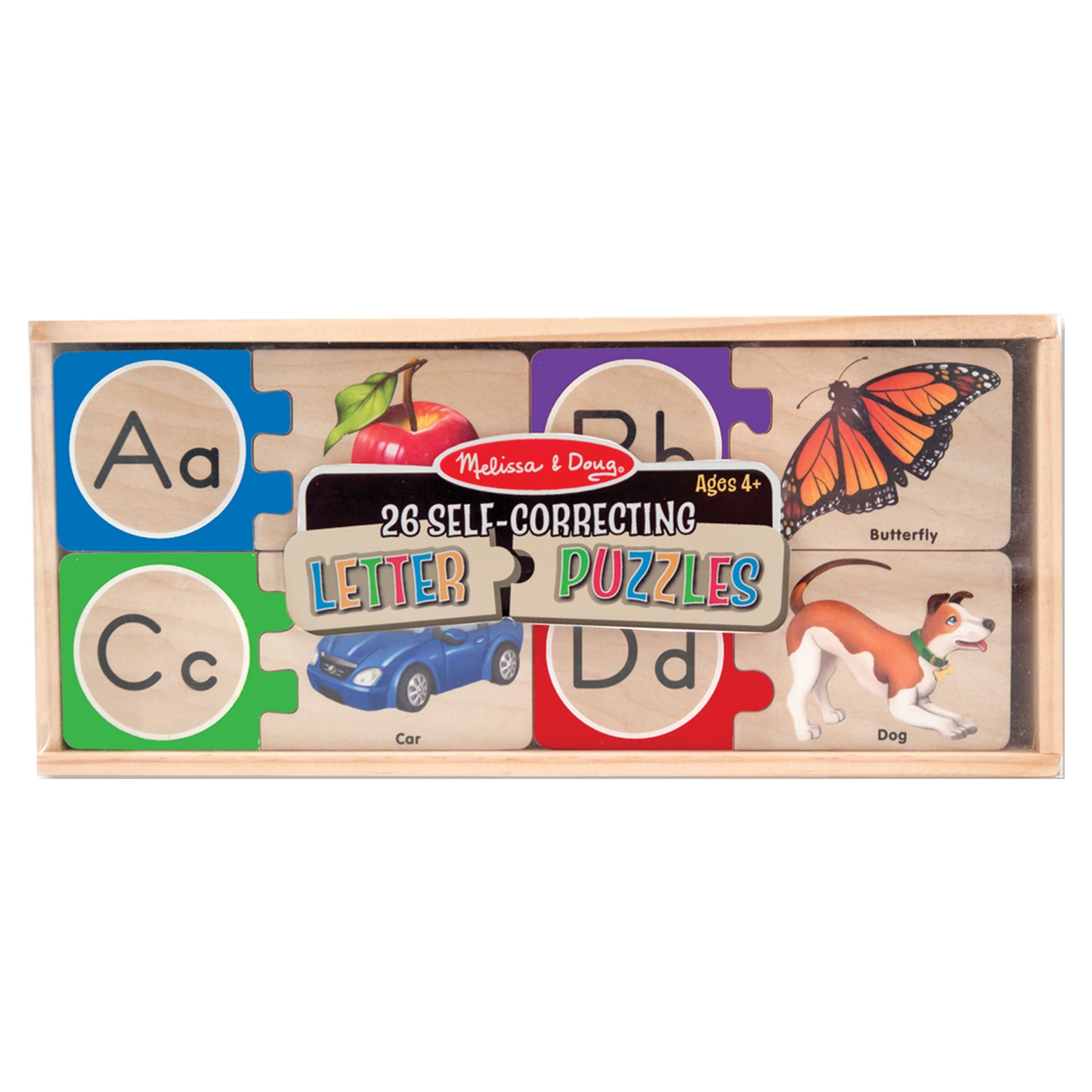 Self-correcting letter puzzle with matching pieces
