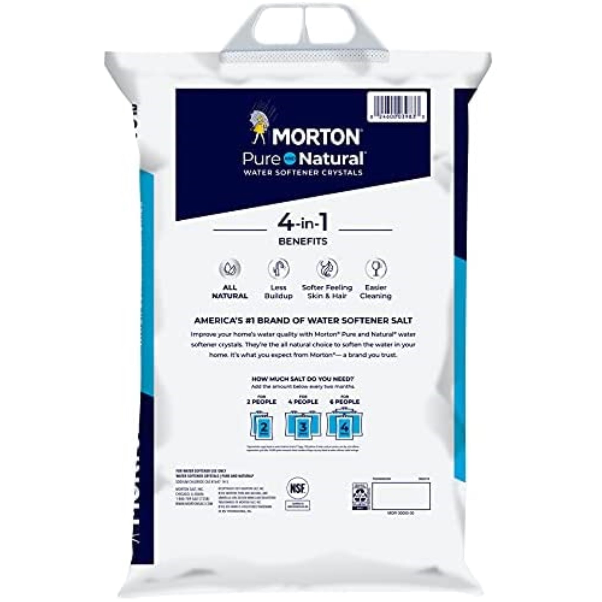 Morton salt bag with easy-tear opening and sturdy handle
