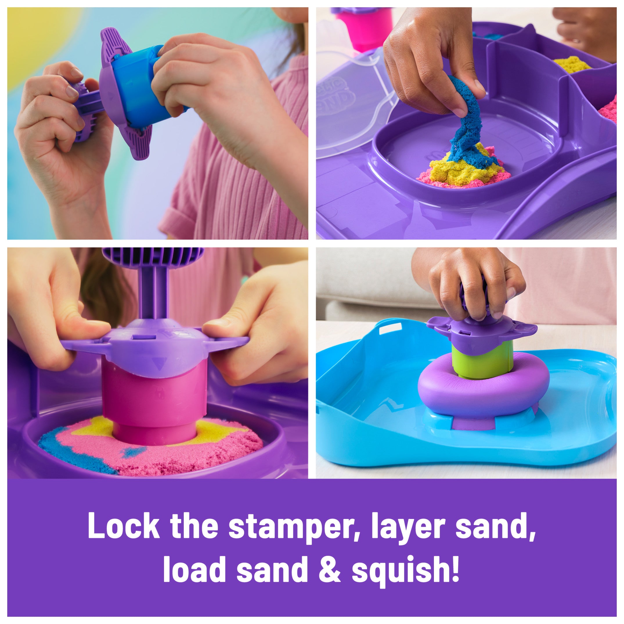 Kinetic Sand being layered and cut with the crinkle cutter
